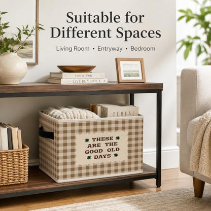 Good Old Days Storage Basket, Brown Plaid Fabric Bin - color: 16 Color