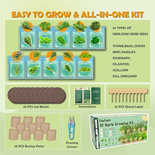 10 Herb Window Garden Kit Indoor, Complete Growing Kit with Pots & Soil