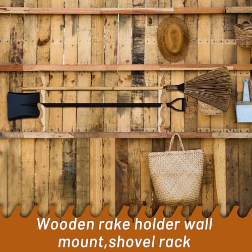 Beeveer 2 Pairs Pine Wood Garden Tool Organizer Wall Mount, 8 Slots Holder