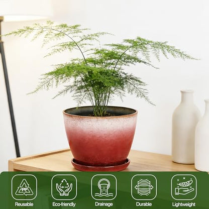 Worth 8 in. Small Plant Pots, Plastic Round 8" Flower Pots Set of 6