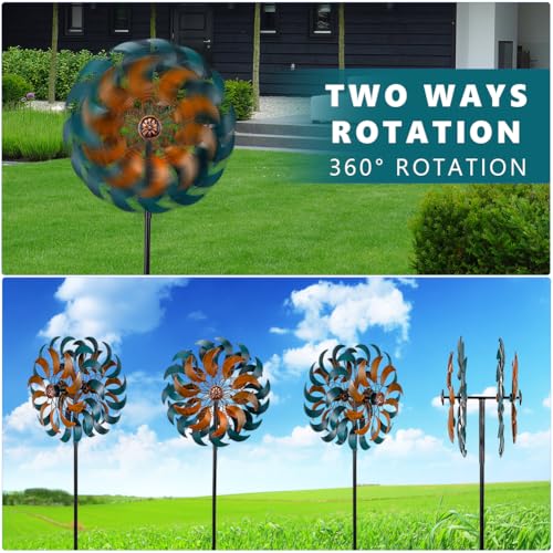 Stargarden Garden Wind Spinners, 13”W Kinetic Wind Sculptures - color: Cyan-13"