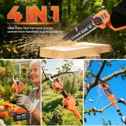 4-in-1 Cordless Brushless Mini Chainsaw for Tree Trimming, 8 inch