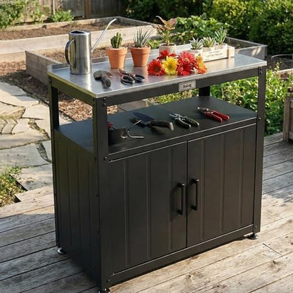 Feasto Heavy-Duty Potting Bench with Storage & Stainless Steel Top - color: Black