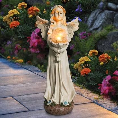 Garden Angels Outdoor Statue, Solar Angel with Crackled Glass Globe - color: Globe