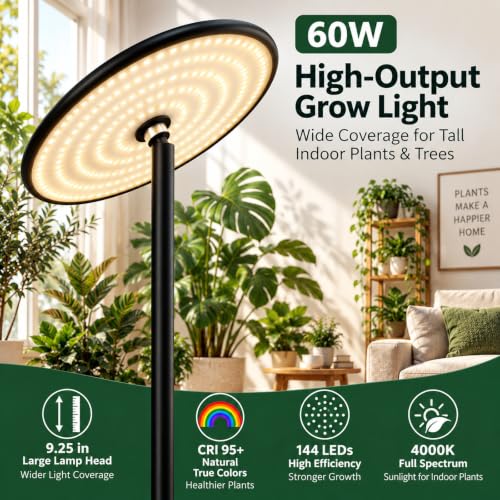 60W Tall Grow Light for Indoor Plants, 85 in, 1-23H Timer - color: Basic 4000K 1–23H Timer Touch