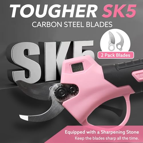 Electric Pruning Shears Cordless Brushless - Professional Battery Powered Pink Pruner, 2 Batteries & Replaceable Blades, Toolbox for Efficient Garden & Landscape Maintenance - style: Pink-30mm
