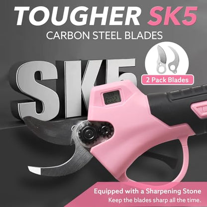 Electric Pruning Shears Cordless Brushless - Professional Battery Powered Pink Pruner, 2 Batteries & Replaceable Blades, Toolbox for Efficient Garden & Landscape Maintenance - style: Pink-30mm