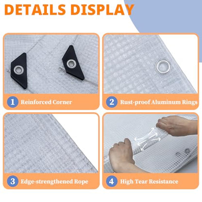 16Mil Clear Greenhouse Tarp, Heavy Duty Clear Tarp with Grommets 6x10FT - size: 6FTx10FT