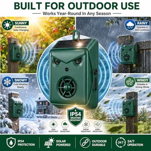 2 Pack Solar Bird Repellent Devices Outdoor Ultrasonic Bird Repeller