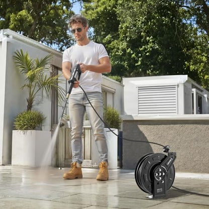 VEVOR Pressure Washer Hose Reel, 60 ft x 1/4 inch Retractable Power Heavy-Duty Steel Washer Hose Reel, 4000PSI Max, Auto-Rewinding, Flexible Wall/Floor Mounted for Car Washing,Garden,Floor Cleaning - size: 60 ft x 1/4 inch, 4000PSI