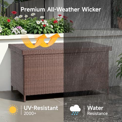ONBRILL 158 Gallon XL Wicker Deck Box, Outdoor Patio Storage Box, Brown - color: Brown