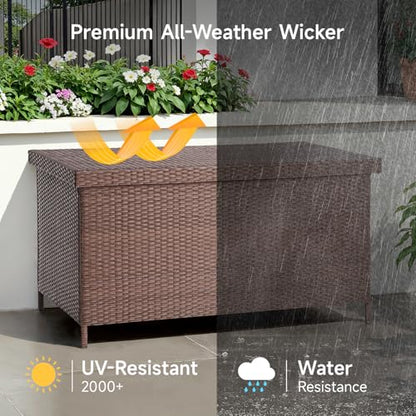 ONBRILL 158 Gallon XL Wicker Deck Box, Outdoor Patio Storage Box, Brown - color: Brown