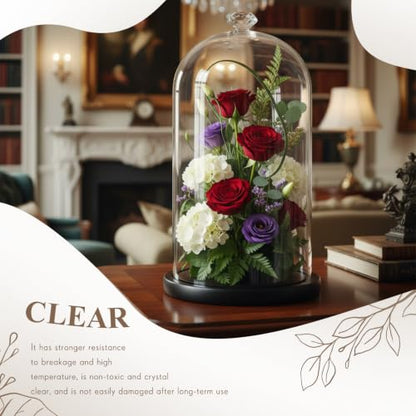 Suclain 1 Pcs Glass Cloche Dome with Wood Base Diamond Handle,Black - color: Black