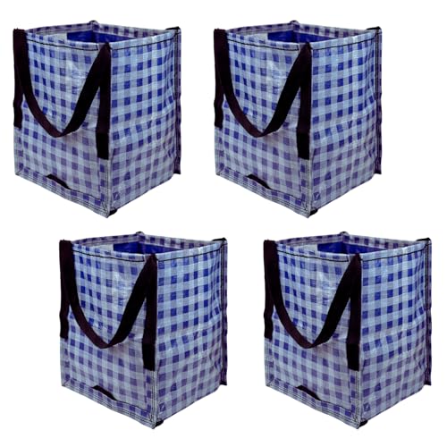 DURASACK Heavy Duty Storage Tote Bag 22-Gallon, Gingham Blue, Pack of 4 - color: Gingham Blue, size: Pack of 4