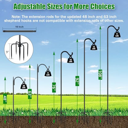 FEED GARDEN 76'' Bird Feeder Pole, Heavy Duty Shepherds Hooks for Outdoor with 7-Prong Base, Adjustable Shepherds Hook for Hummingbird Feeder, Lanterns, Plants, Wedding Decor (1 Pack) - size: 76 Inch
