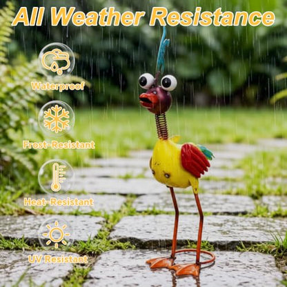 Metal Wacky Rooster Garden Statue for Patio, Backyard, Lawn - color: Gold