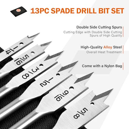 KENDO Spade Drill Bit Set, 13-Piece Alloy Steel Woodworking - style: 13PC