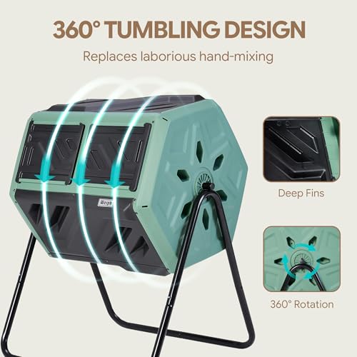Werph 43 Gallon Outdoor Rotating Compost Bin, Dual Chamber, Green & Black - color: Green & Black