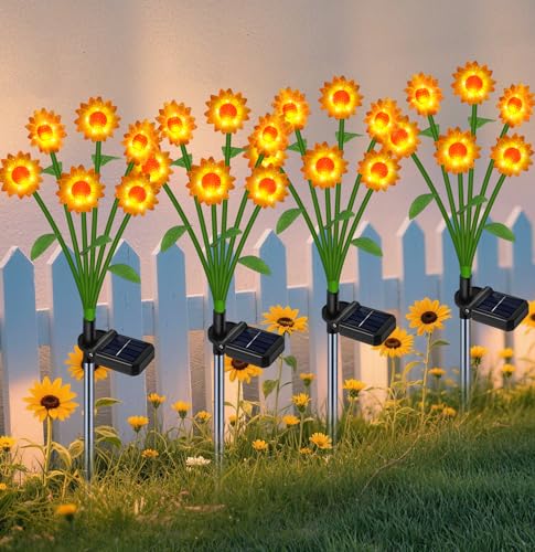 Solar Lights 4 Packs 24 Sunflower Lights Outdoor Waterproof Garden Decor - size: solar small sunflowers lights