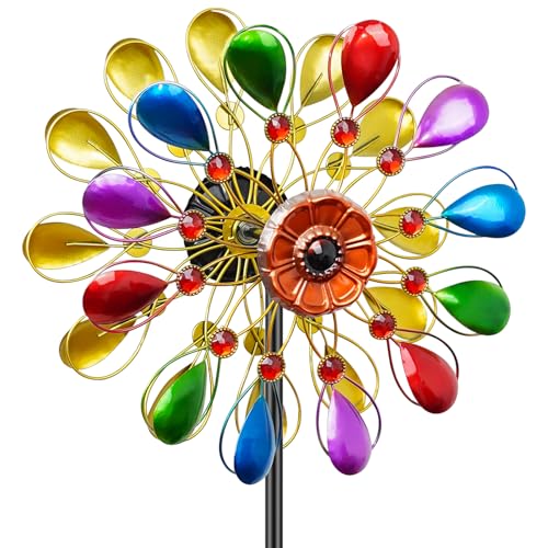 64 inch Garden Wind Spinner, Outdoor Wind Sculpture with 5 Prong Base Stand, Metal Windmill for Lawn Yard Outdoor Art Decorations (B-Colorful) - color: B-colorful