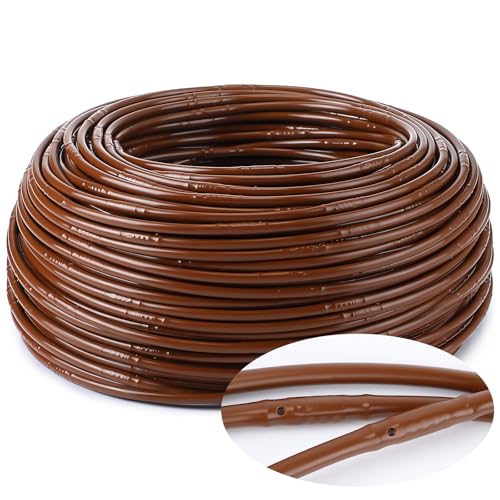 Nuanchu 492 ft 1/4" Drip Irrigation Tubing Irrigation Hose Garden Watering Tube Line with 6 Inch Emitter Spacing Blank Distribution Tubing Drip Line Watering for Garden Irrigation System Flower, Brown