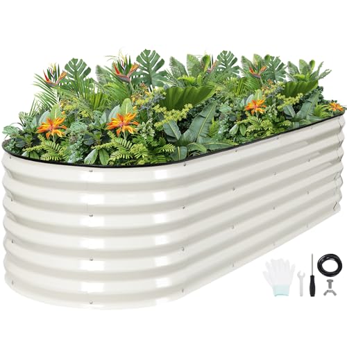 G GOOD GAIN Raised Garden Beds - 6x2x1.4ft Galvanized Planter Boxes Kit with Protective Tape & Gloves & Tools | Oval Metal Outdoor Raised Bed for Gardening Vegetables, Fruits, Flowers, Herbs, White - color: White, size: 6×2×1.4ft (1 Pack)