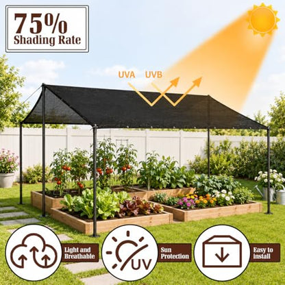PJT 75% Shade Cloth for Garden 12x20 FT, Breathable HDPE Sun Shade Cover - size: 12x20FT