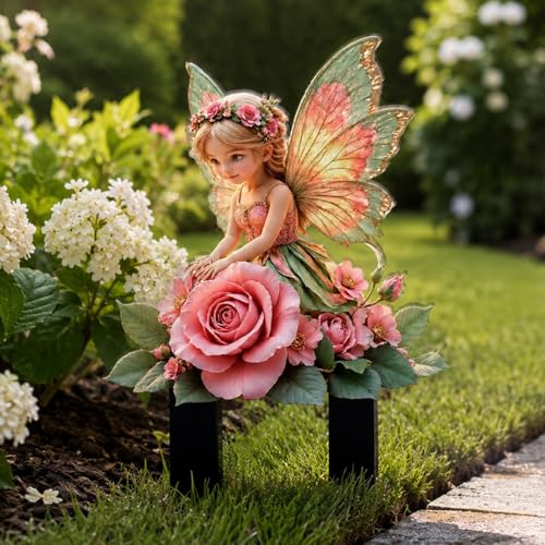 Outdoor Garden Stakes - 2D Lawn Ornaments for Outdoor Yard, Pathway & Landscape Patio, Gift for Gardening Lovers (Rose Fairy) - color: Rose Fairy