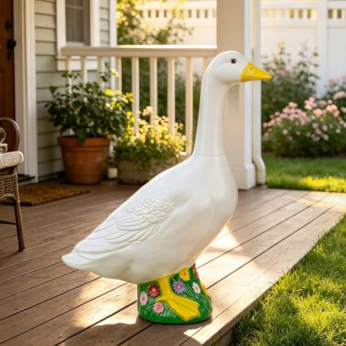 23 Inch Large Porch Goose Statue - PE Plastic Outdoor Goose Decor for Lawn, Yard, & Garden Decoration, Unique Housewarming Birthday Graduation Gifts for Women Mom Grandma - color: Large White Goose