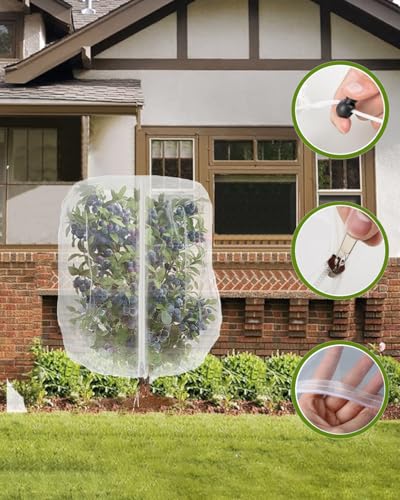 4 Pack Fruit Tree Netting with Zipper & Drawstring, 2.6 x 3.2 Ft Reusable Blueberry Bush Netting Cover, Durable Bird Netting for Vegetables, Trees, Bushes in Garden - color: 4, size: 2.6 x 3.2 Ft