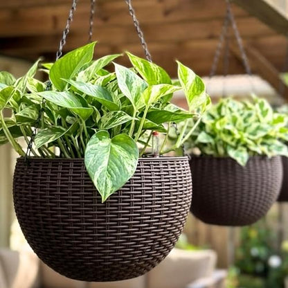 LaLaGreen Hanging Planters (11in, 2 Pack) Self-Watering Hanging Flower Pots - color: Brown X 2