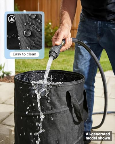 MXIMU Collapsible Trash Can for Garden, 24 Gallons, Black