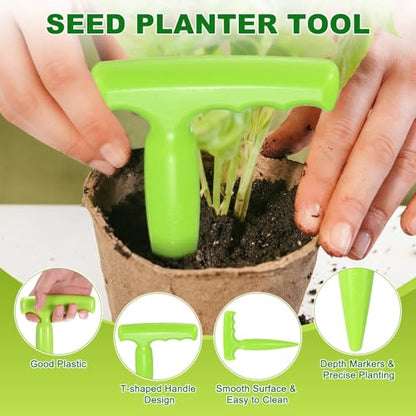 M METERXITY 1-Set Seed Planter Tool, Plastic Hand Dibber Garden Tool with Handle for Sowing Seeds/Transplanting/Planting Bulbs, Handheld Digging Hole Punch Adjustable Dispensers [Light Green] - color: Light Green
