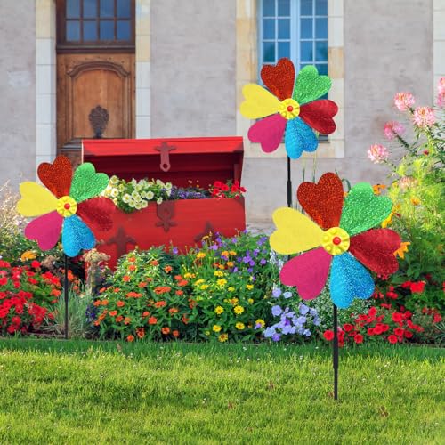 Garden Wind Spinners for Outdoor, Decorative Pinwheel Bee Butterfly Ladybug Windmill Whims (Sparkly-2) - size: Sparkly-2