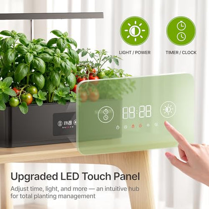 SUNCOZE Hydroponics Growing System Kit with 24W Dimmable LED Light, Black - color: Black