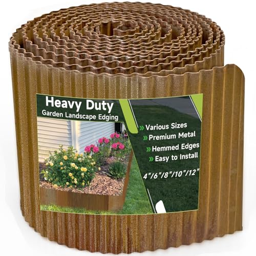 Corrugated Garden Edging, 8"×10Ft Pre-Rusted Landscape Edging & Lawn Edging Border, Metal Garden Border for Flower Beds, Garden，Lawn，Raised Beds & Tree Surrounds - color: Pre-Rusted, size: 8"×10Ft