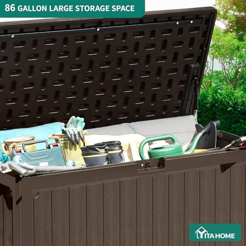 YITAHOME 90 Gallon Large Deck Box - color: Brown, size: 90 Gallon