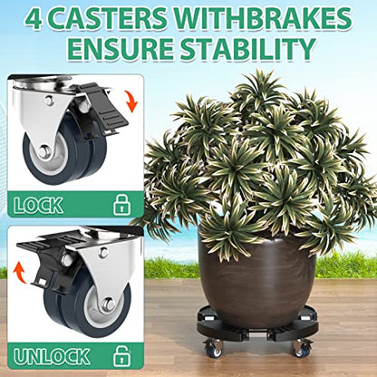 VANCASTLE Plant Caddy with Lockable Wheels 15-22'' Adjustable Plant Stand - color: Black, size: 2