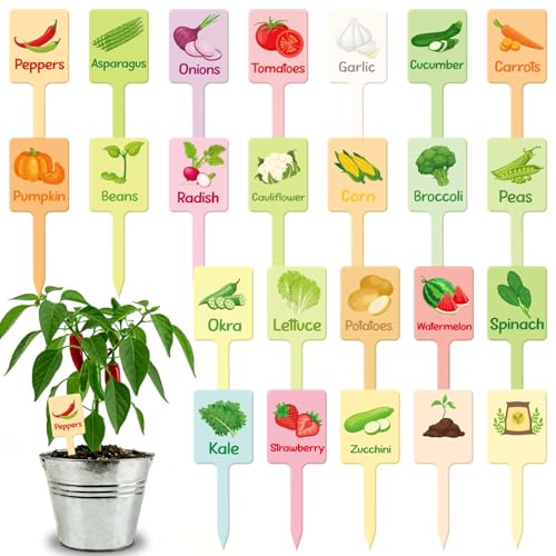 UPINS 24 Pcs Acrylic Plant Labels Vegetable Markers Tags Signs for Garden - style: Vegetable Plant