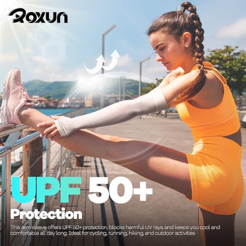 ROXUN Arm Sleeves with Thumb Hole, Cooling UV Sun Protection for Men/Women - color: 4 Pairs - White+dark Gray+light Gray