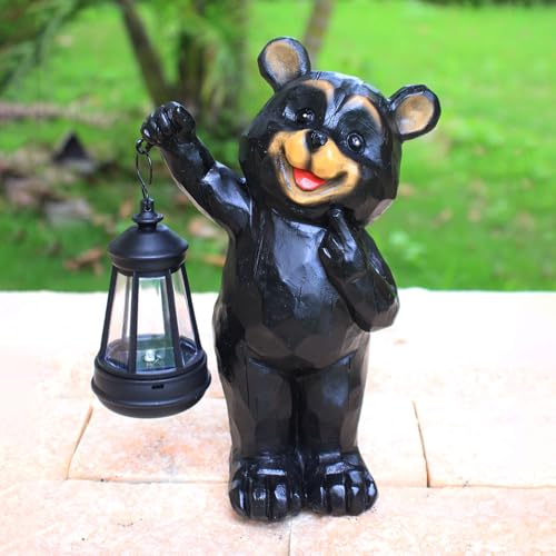 Solar Bear Garden Statue, Resin Figurine with Hanging Solar Lantern Outdoor Decor - style: bear 2