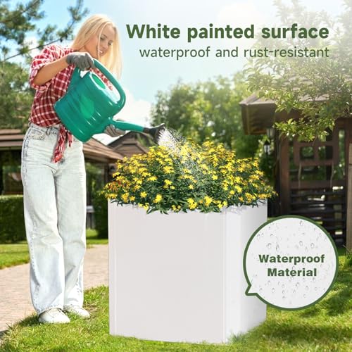 Metal Planter Box 20”L x 20"W x 20"H Large Square Steel Planter Box - color: White, size: 20"Lx20"Wx20"H
