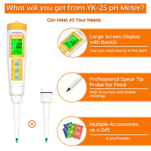 YINMIK Digital pH Meter with Extra Replaceable pH Probe Food pH Checker - color: White