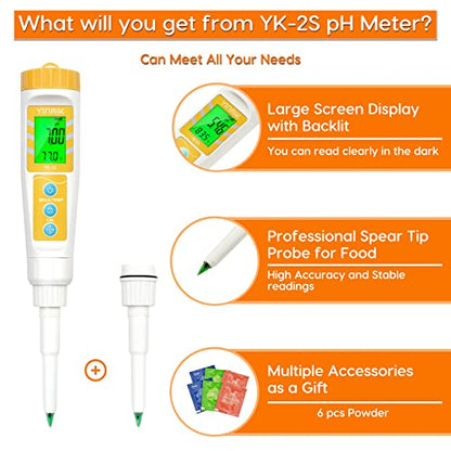 YINMIK Digital pH Meter with Extra Replaceable pH Probe Food pH Checker - color: White