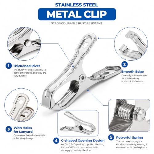 52 PCS Garden Clips - Stainless Steel Greenhouse Clamps,Strong Grip Heavy Duty Metal Clip, for Have a Strong Grip to Hold Down the Shade Cloth or Plant Cover on Garden Hoops