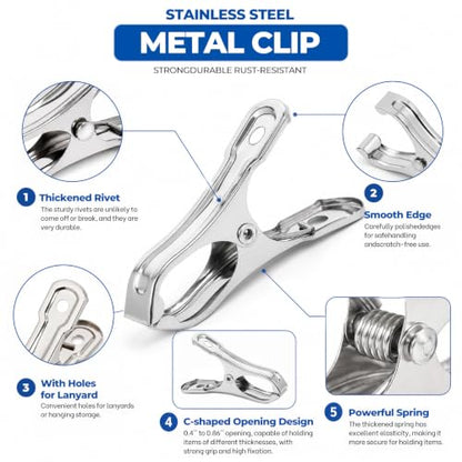 52 PCS Garden Clips - Stainless Steel Greenhouse Clamps,Strong Grip Heavy Duty Metal Clip, for Have a Strong Grip to Hold Down the Shade Cloth or Plant Cover on Garden Hoops