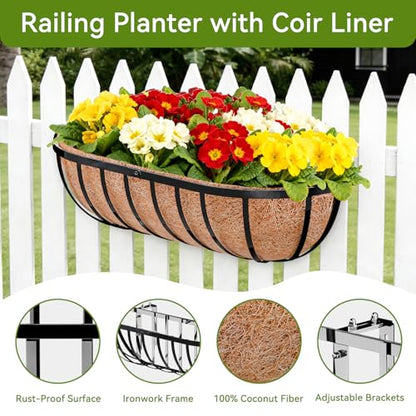Halatool 24 Inch Railing Planter Box, 2 Pack Trough Planter Box for Outdoor - color: Semi-circle