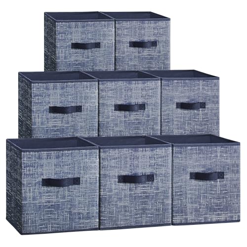 SONGMICS Storage Cubes, Set of 8, 11-Inch Foldable Closet Organizers - color: Navy Blue, size: 11 Inch-8 Pack