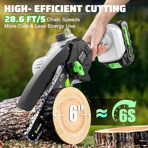 CEEPUY Mini Chainsaw Cordless,6 Inch Portable Electric Chainsaw with 2 Batterys/Automatic Oiler/Security Lock/Powered Small Handheld Saw for Trees Branches Trimming,Gifts for Father Men Dad Husband - size: Light Gray 6-inch