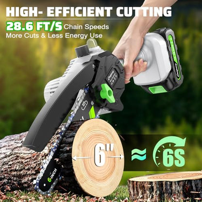 CEEPUY Mini Chainsaw Cordless,6 Inch Portable Electric Chainsaw with 2 Batterys/Automatic Oiler/Security Lock/Powered Small Handheld Saw for Trees Branches Trimming,Gifts for Father Men Dad Husband - size: Light Gray 6-inch
